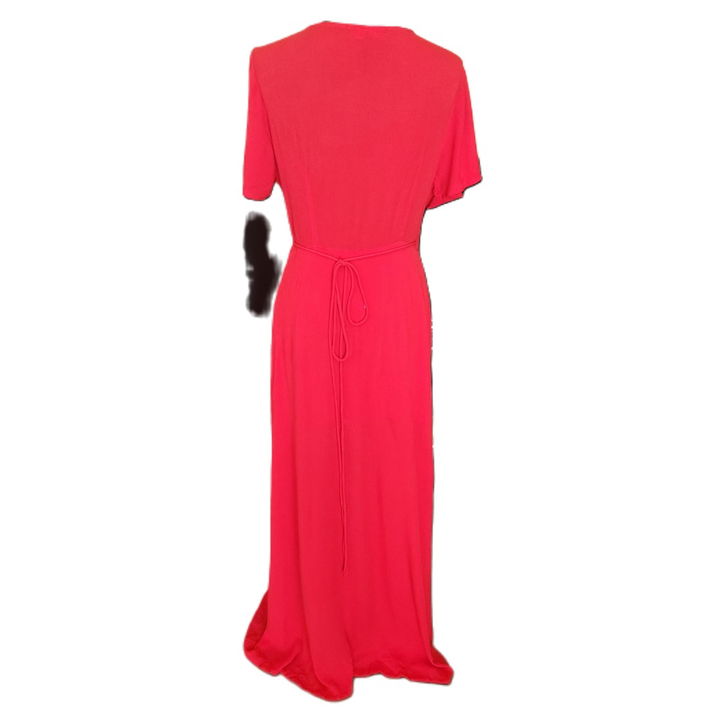 Lulus Red Wrap Maxi Dress Short Sleeve V Neck Medium - Picture 4 of 8